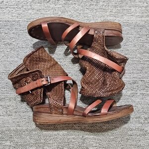 A.S.98 Brown Woven Leather Sandals